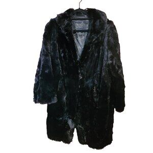 Vintage Black  Fur? Coat With Embroidered Satin Lining & Hook Closures